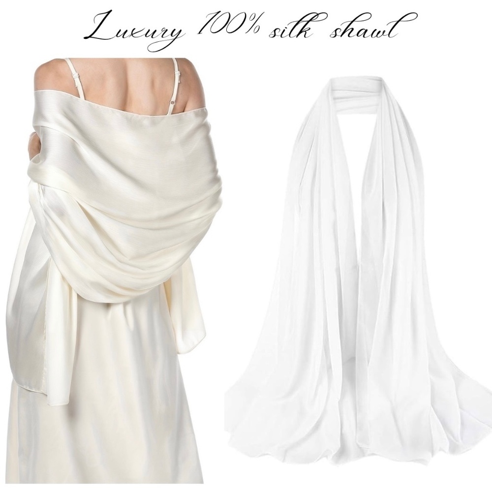 100% SILK SATIN White Large Shawl Scarf Wrap Luxury Bridal Cover up Wedding gift